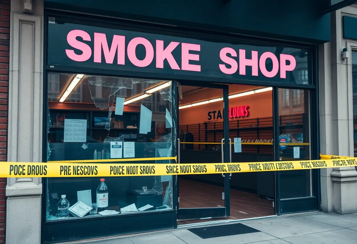 Damage at smoke shop from burglary incident