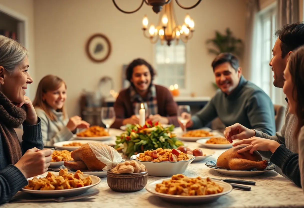 Families enjoying a Thanksgiving dinner together in Phoenix