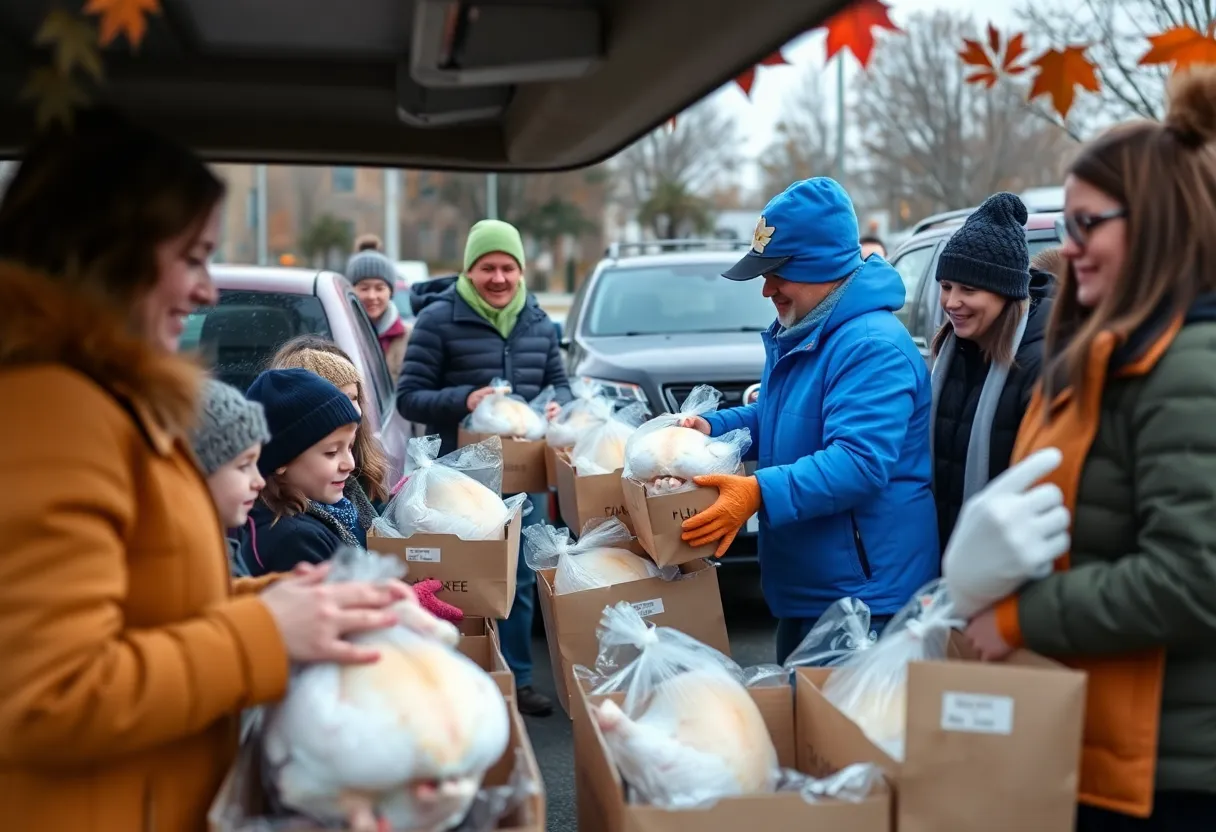 Families receiving free turkeys at Thanksgiving Turkey Giveaway in Phoenix