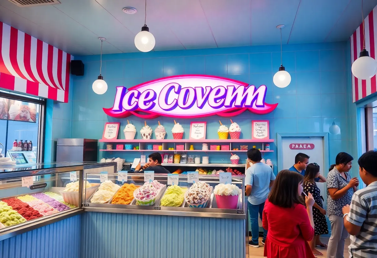 Customers enjoying delicious ice cream at Tipsy Scoop's grand opening in Phoenix