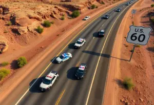 U.S. 60 highway with police presence during an investigation in Gold Canyon, Arizona