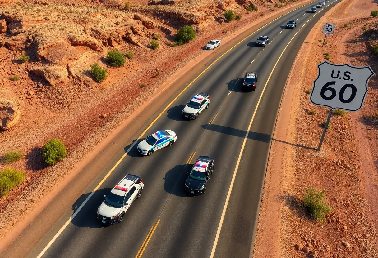 U.S. 60 highway with police presence during an investigation in Gold Canyon, Arizona