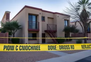 Police tape surrounds a vacant apartment in Phoenix where a homicide investigation is ongoing.