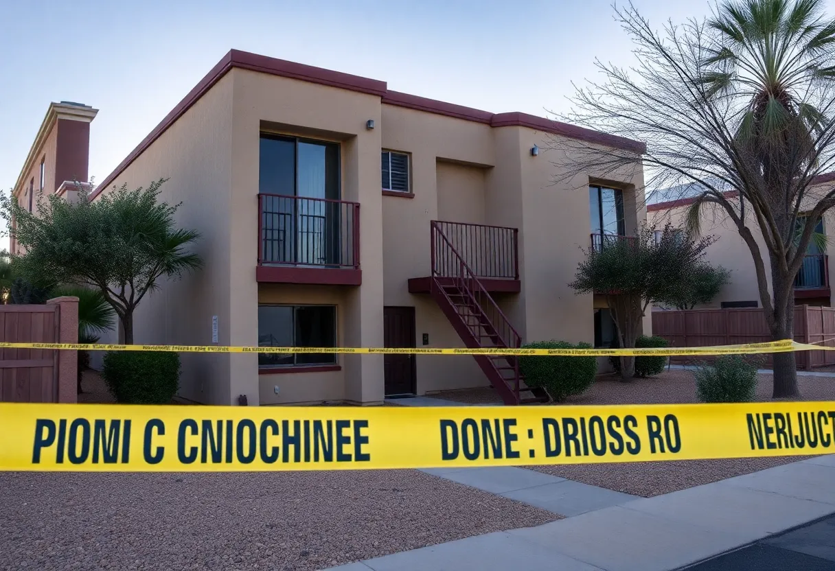 Police tape surrounds a vacant apartment in Phoenix where a homicide investigation is ongoing.