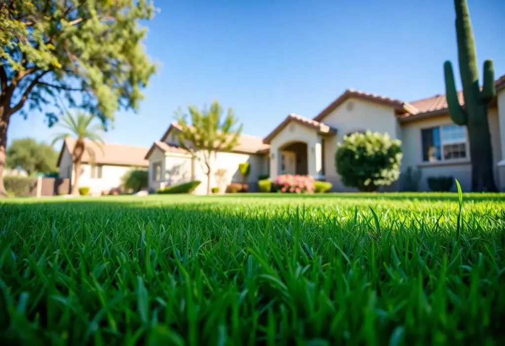 Beautiful green lawn in Phoenix with drought-resistant grass
