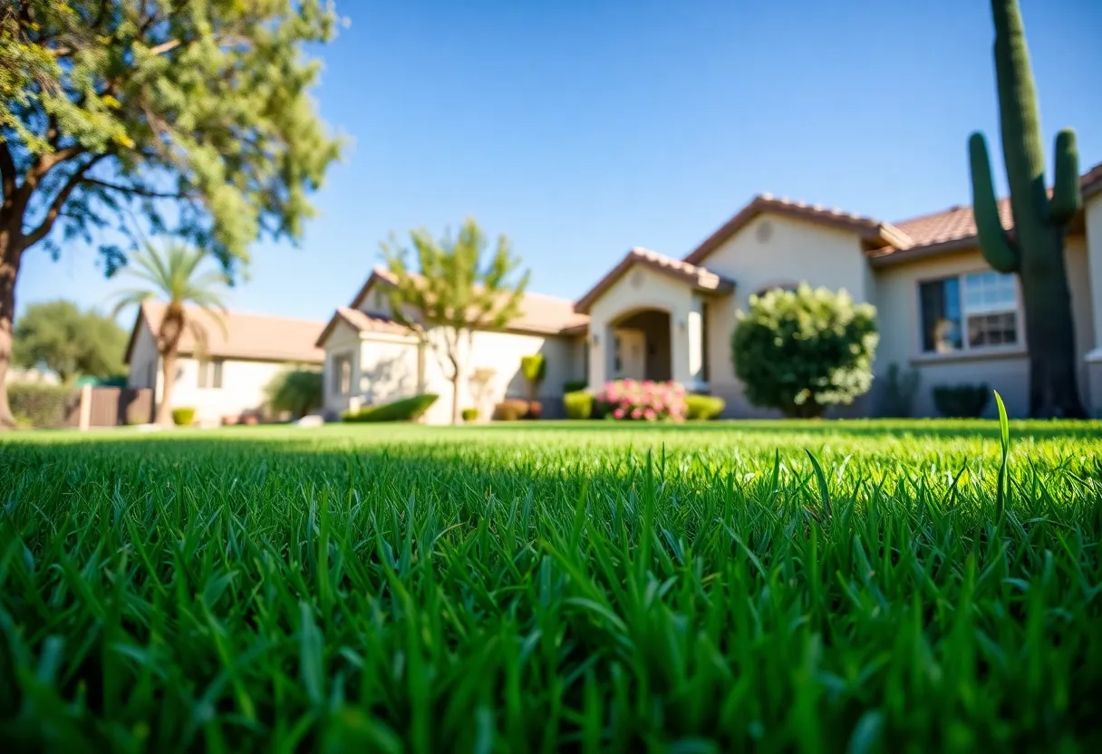 Beautiful green lawn in Phoenix with drought-resistant grass