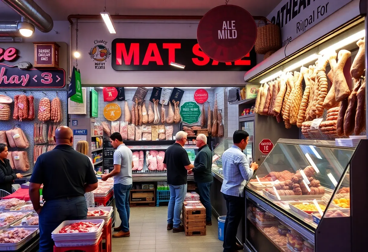 Customers enjoying the local meat shop in Ahwatukee with quality products on display.