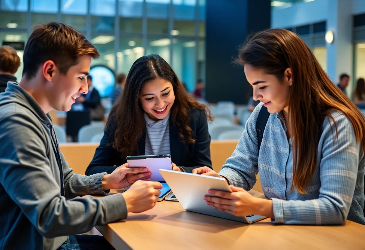 Students using AI educational tools in a university setting