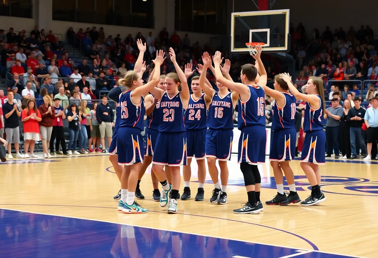 Antelope Rams basketball team celebrating a victory on the court