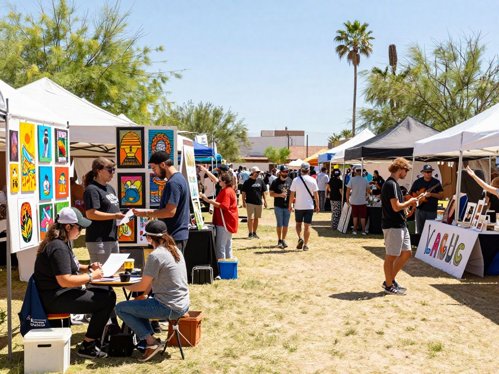 A colorful arts festival in Arizona showing local art, music, and community engagement.