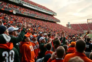 Fans cheering at an Arizona college football bowl game