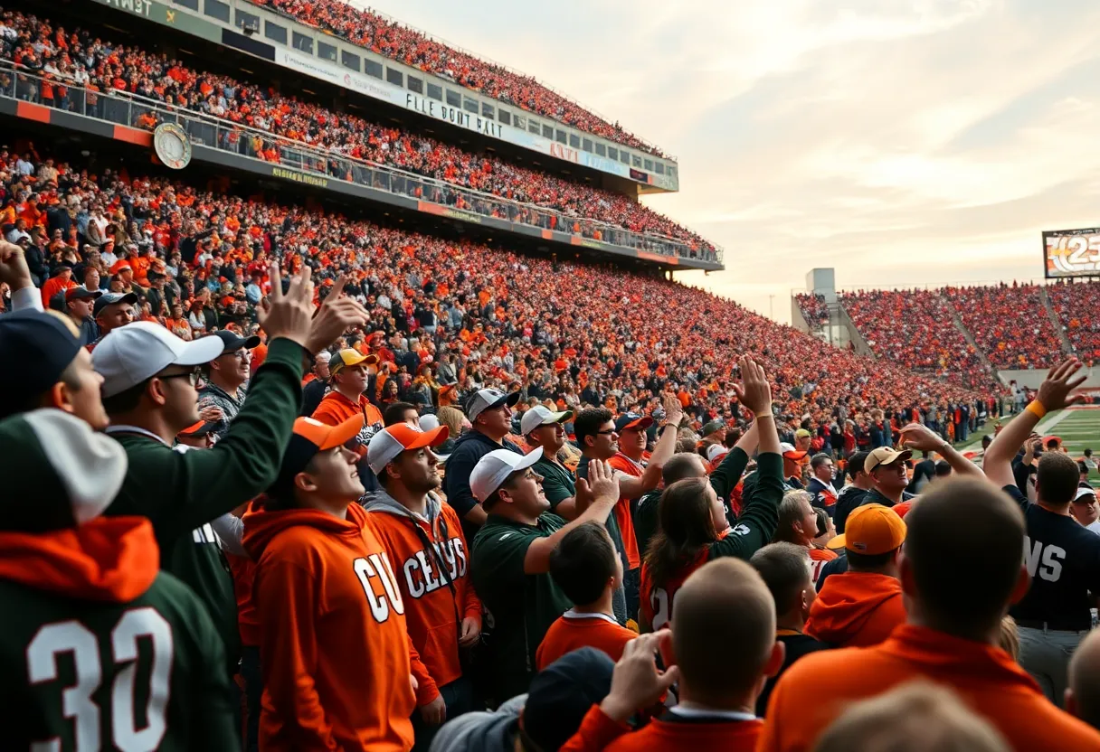 Fans cheering at an Arizona college football bowl game