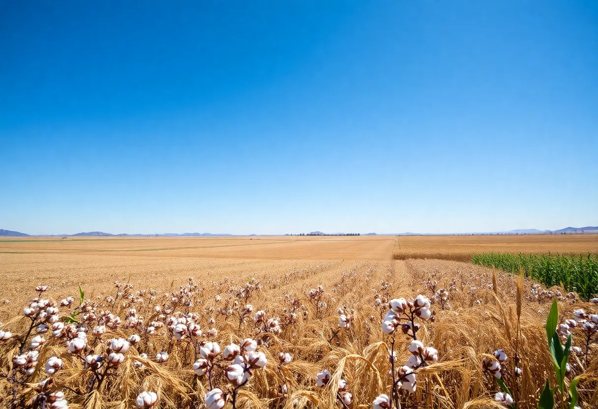 Arizona farm landscape with cotton, wheat, and corn fields
