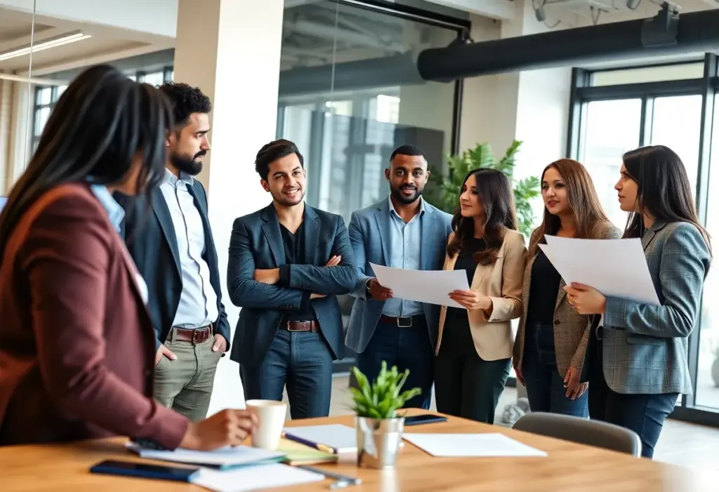 A group of franchise owners collaborating in an office