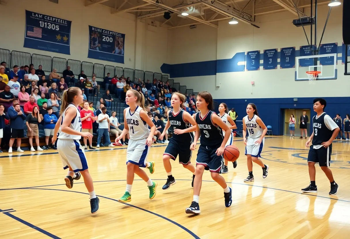 High school basketball players in action during a game in Arizona