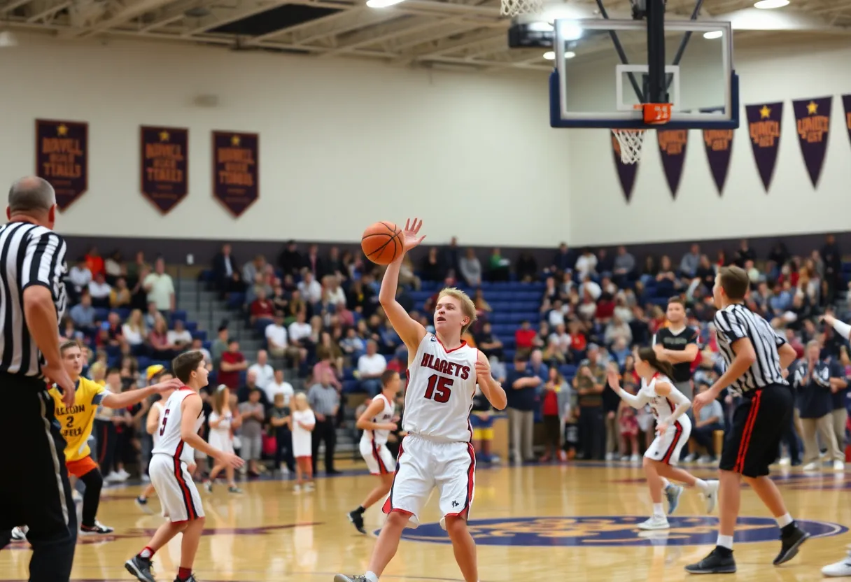 High school basketball players in action during a game in Arizona