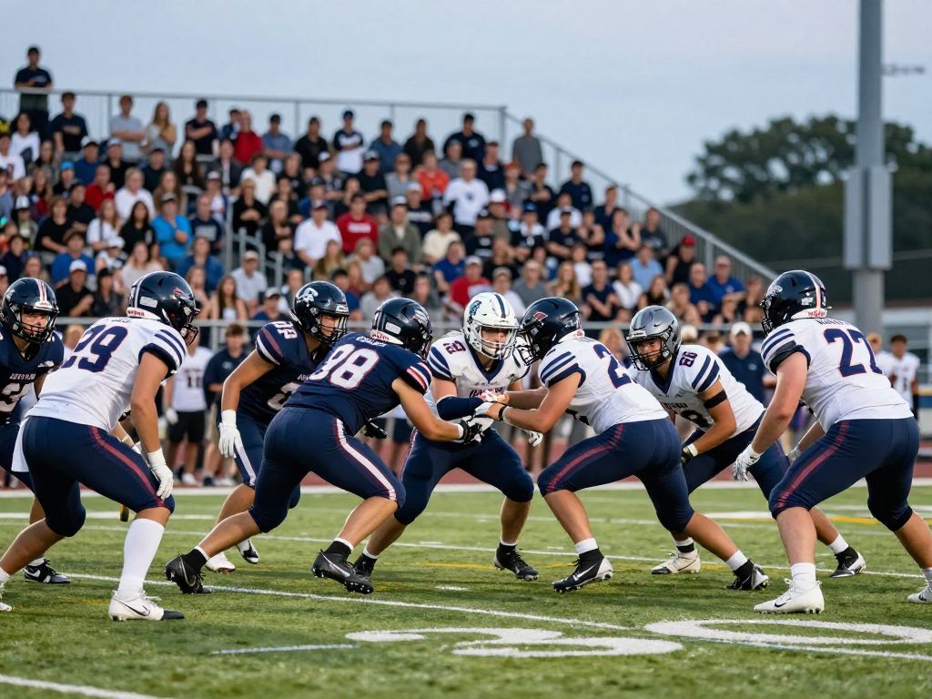 High school football players showcasing teamwork and athleticism on the field.