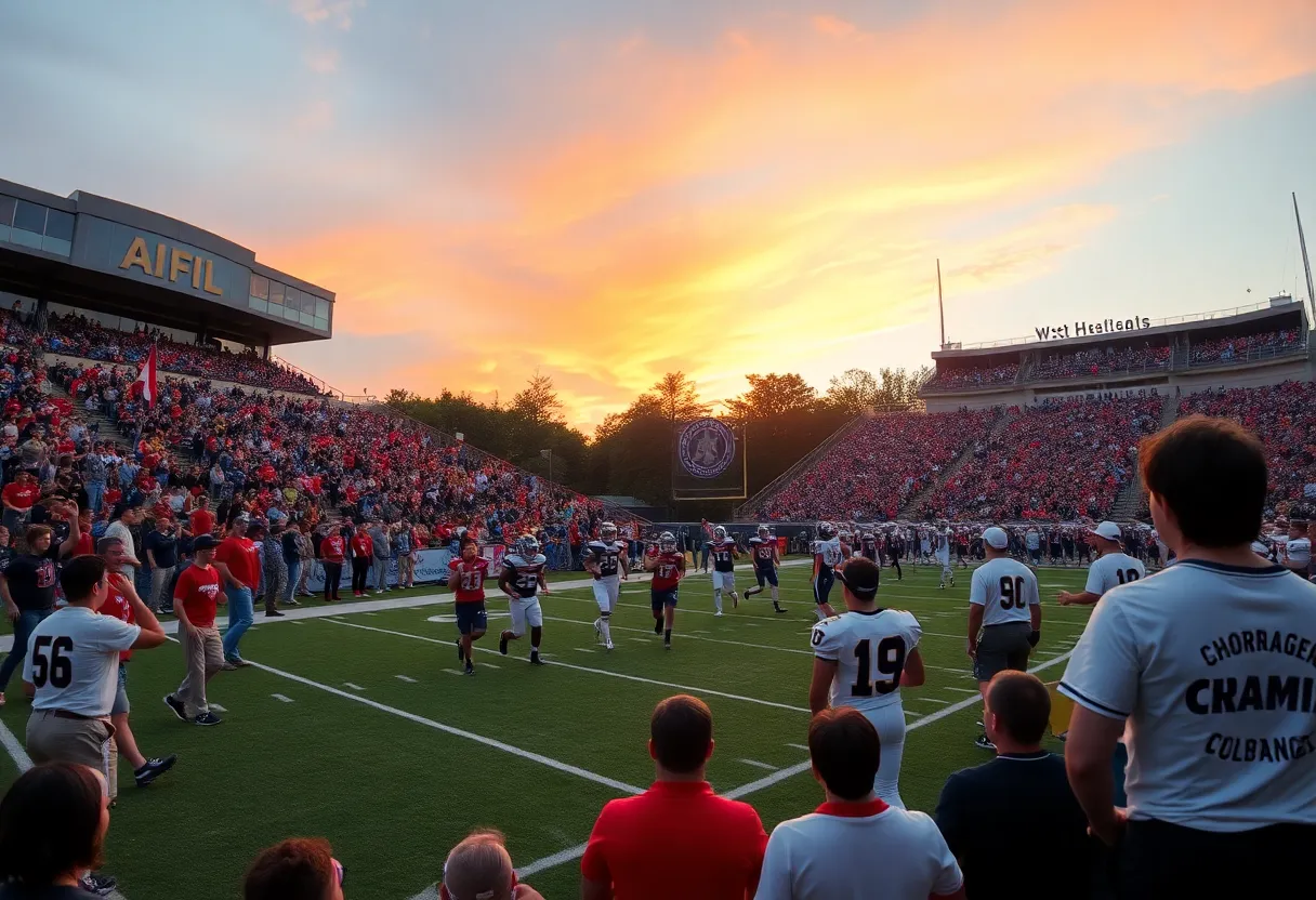 Exciting scene of a high school football game.