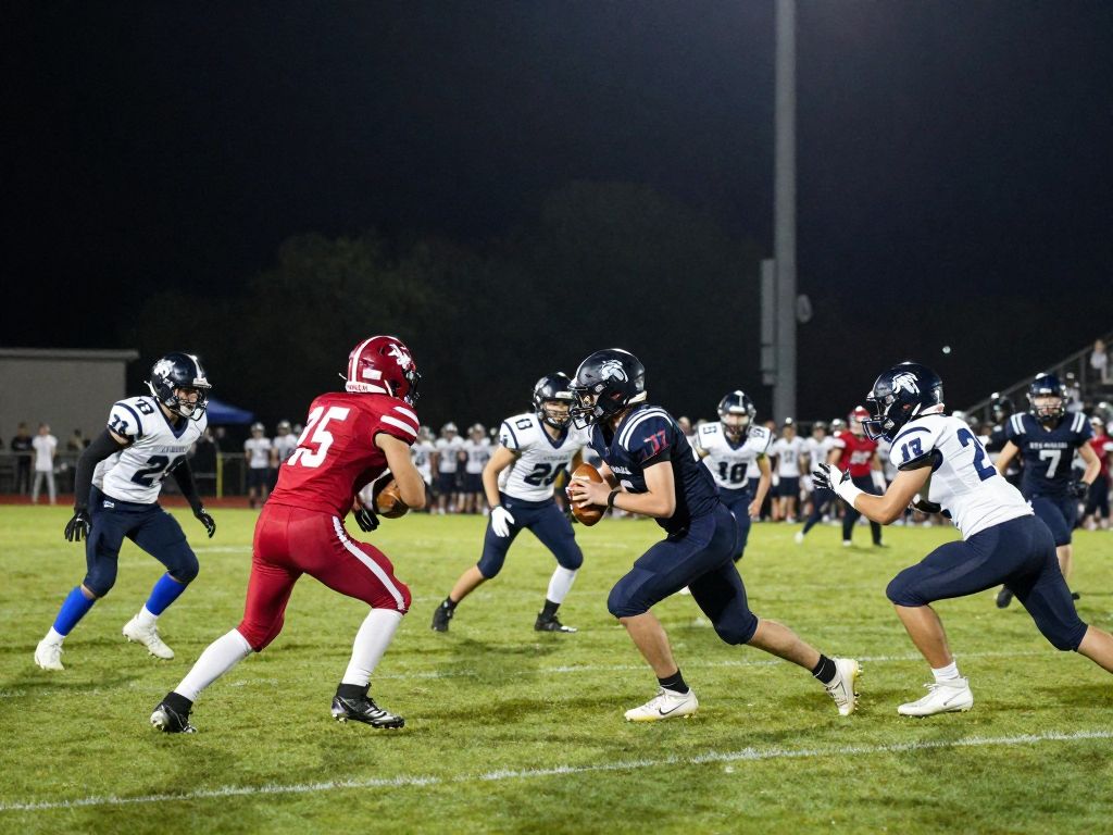 High school football players in action on the field
