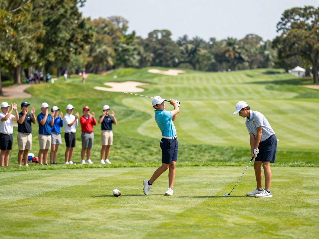 Young athletes competing in high school golf on a sunny day