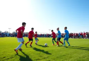 Young soccer players practicing on a field
