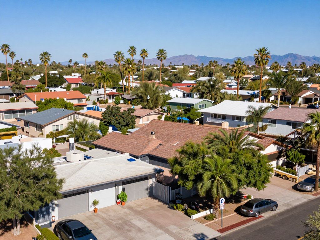 A beautiful neighborhood in Arizona showcasing diverse homes and landscaping.