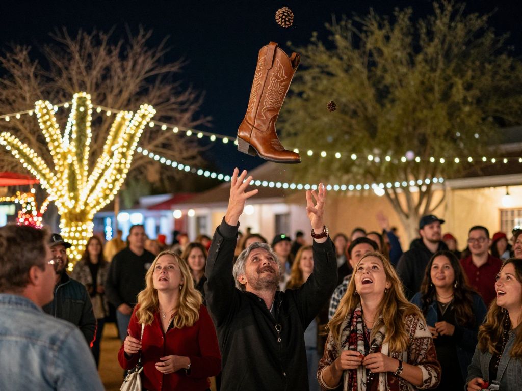 Scene from Arizona's New Year's Eve celebrations with illuminated decorations and festive atmosphere.