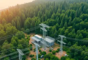 Modern power grid infrastructure in Arizona with wildfire protection features.