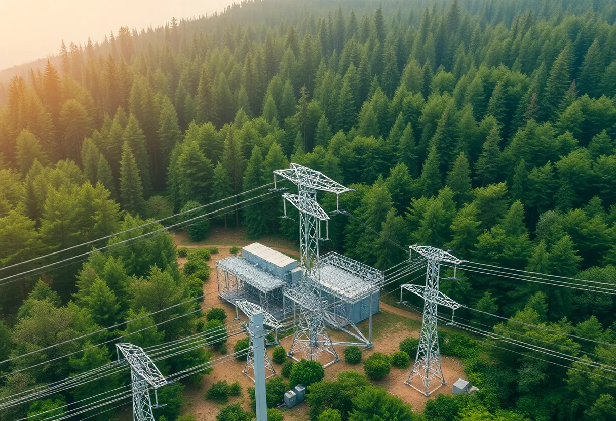 Modern power grid infrastructure in Arizona with wildfire protection features.