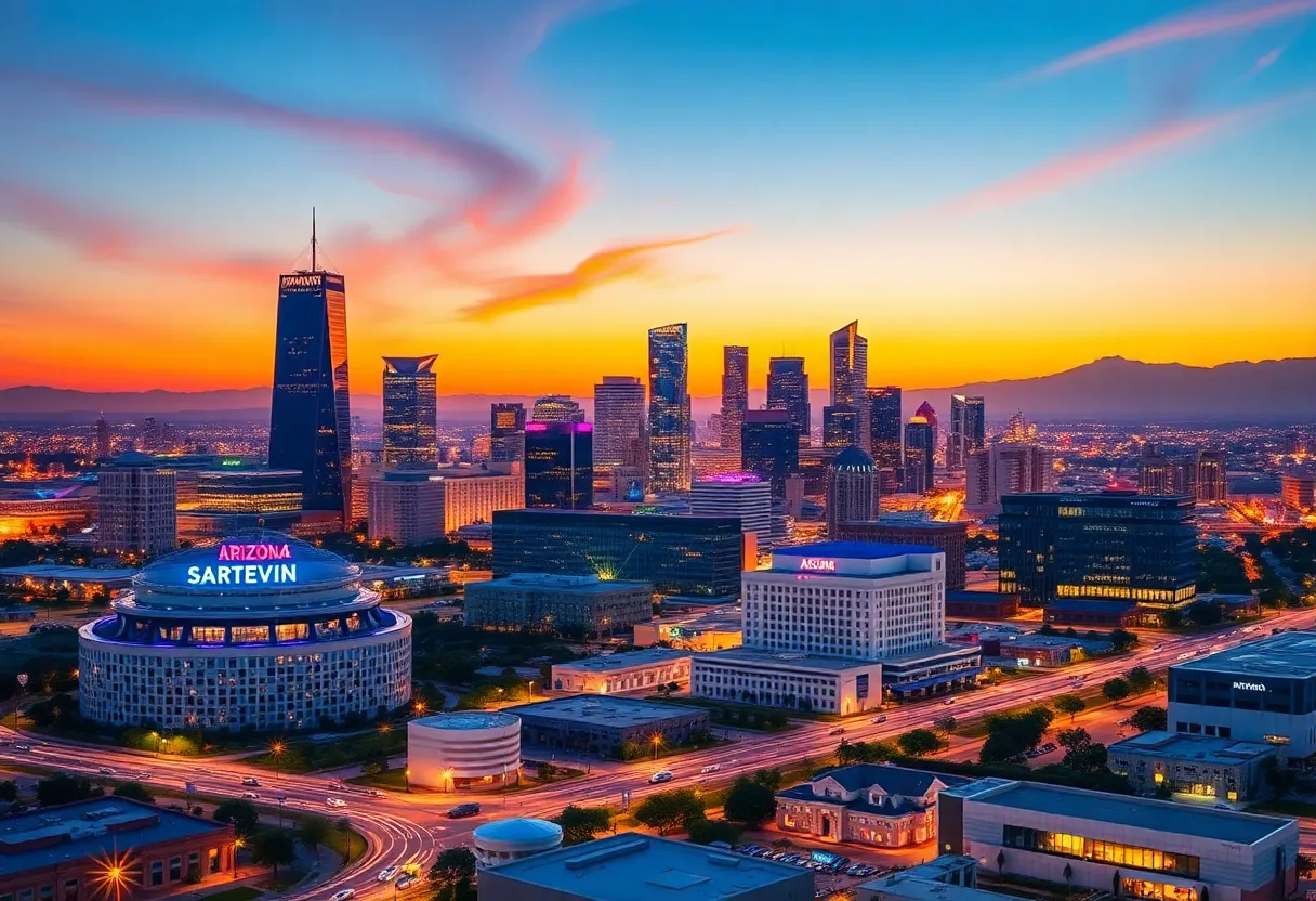 Skyline of Phoenix, Arizona with semiconductor manufacturing plants