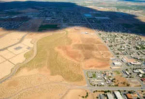Aerial view of vacant state trust lands in Arizona