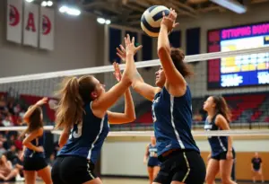 Arizona Volleyball players competing on the court