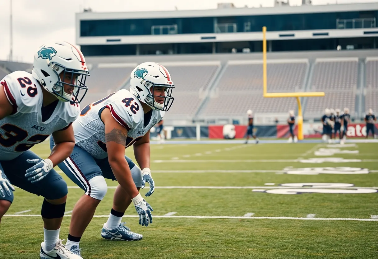 Offensive lineman training for Arizona Wildcats football team