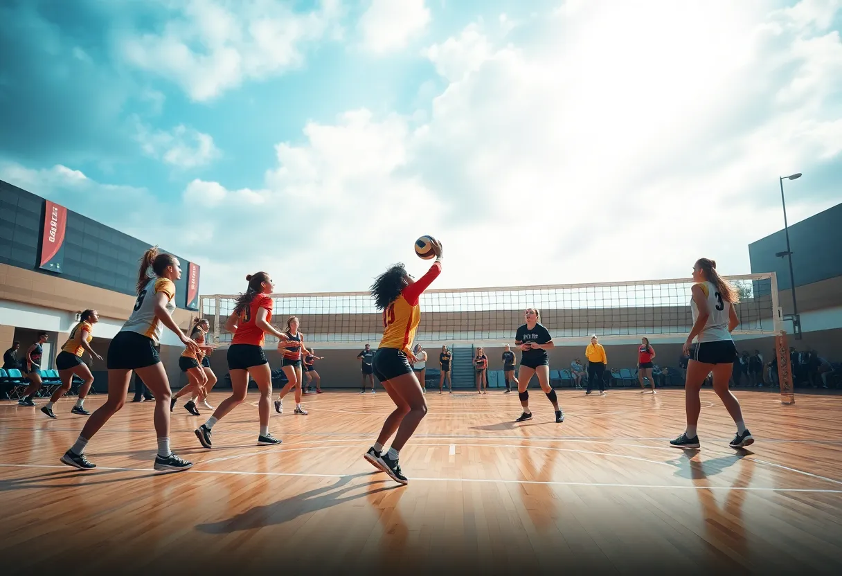 Arizona Wildcats volleyball team in action during a match.
