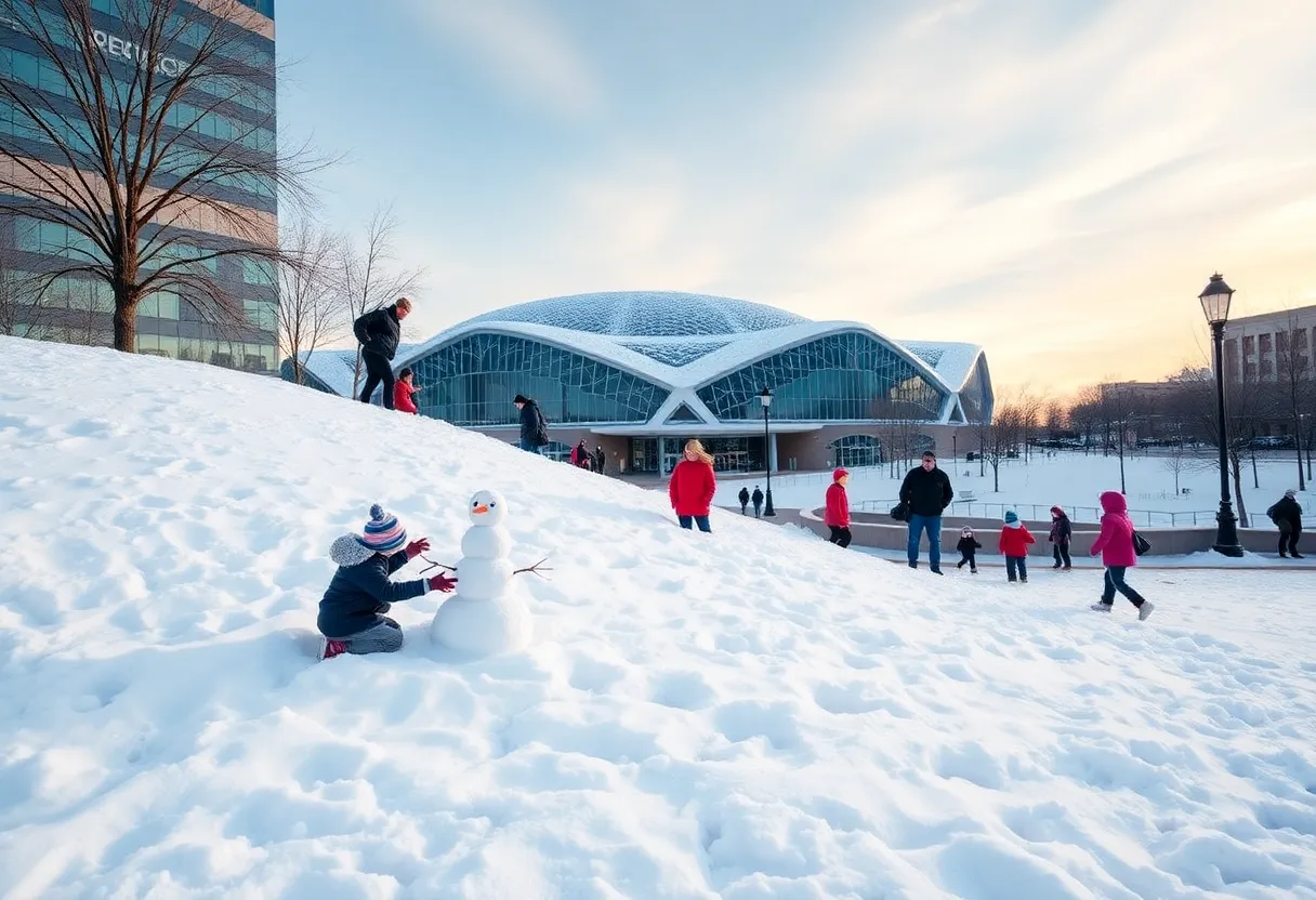 Families enjoying snow activities at Arizona Science Center's Snow Week