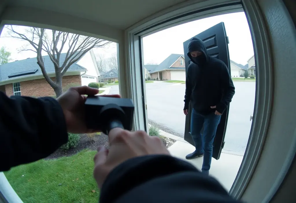 Doorbell camera footage of an armed intruder at a couple's home