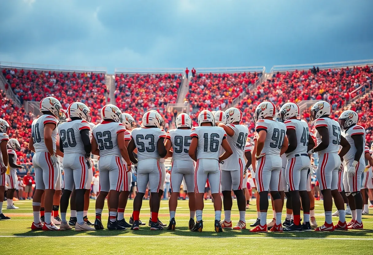 ASU football players in discussion on field