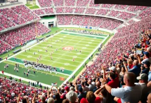 College football stadium with fans cheering