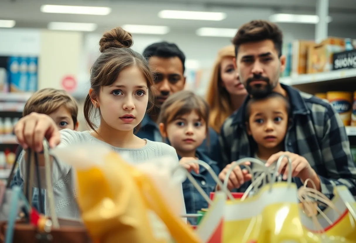 Retail store showing concern over shoplifting incident involving minors.