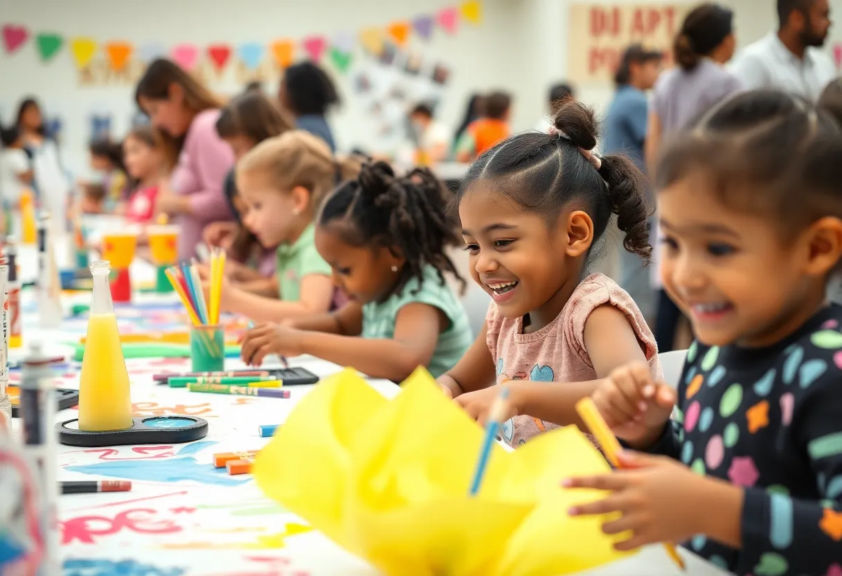 Children participating in art activities at the Blooming in Hope Soirée