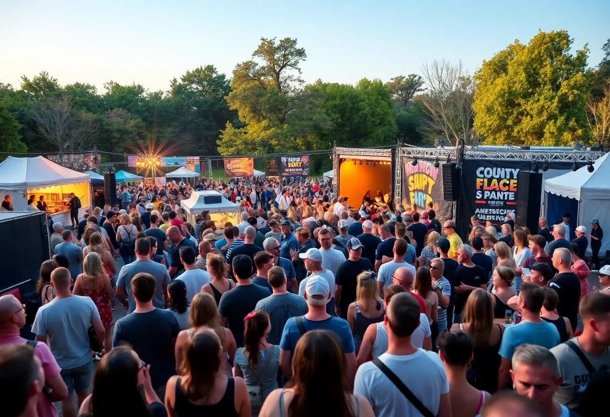 Crowd enjoying the Boots in the Park festival in Gilbert with live music and food stalls.