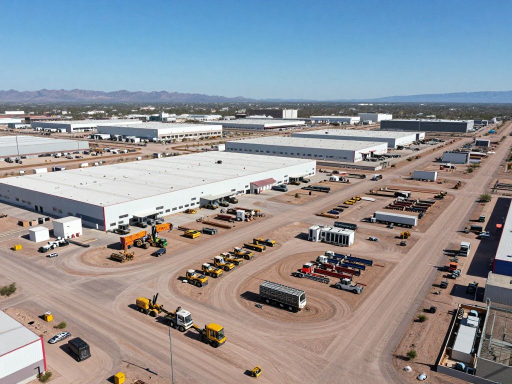 Aerial image of Burlington's distribution hub site in Buckeye with construction activity.