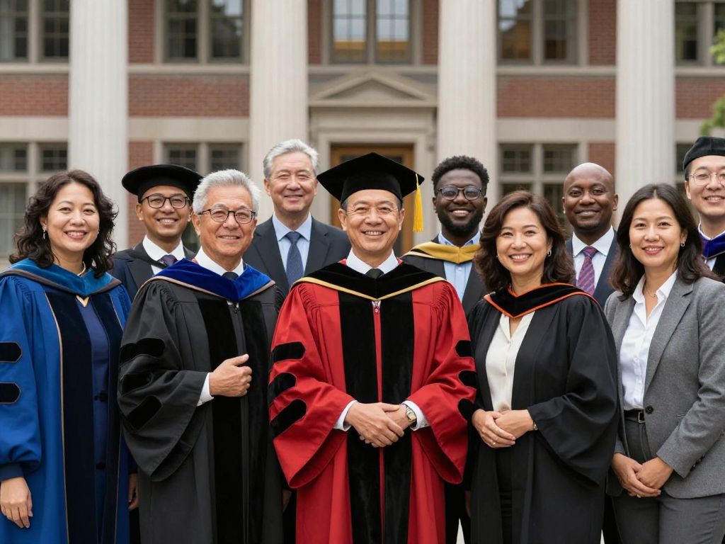 Diverse university faculty celebrating a prestigious award.