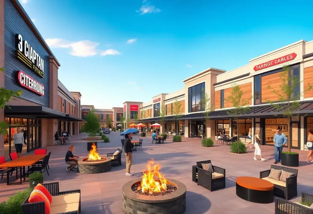 Artists rendering of the Chandler Fashion Center redevelopment showcasing outdoor dining and entertainment areas.