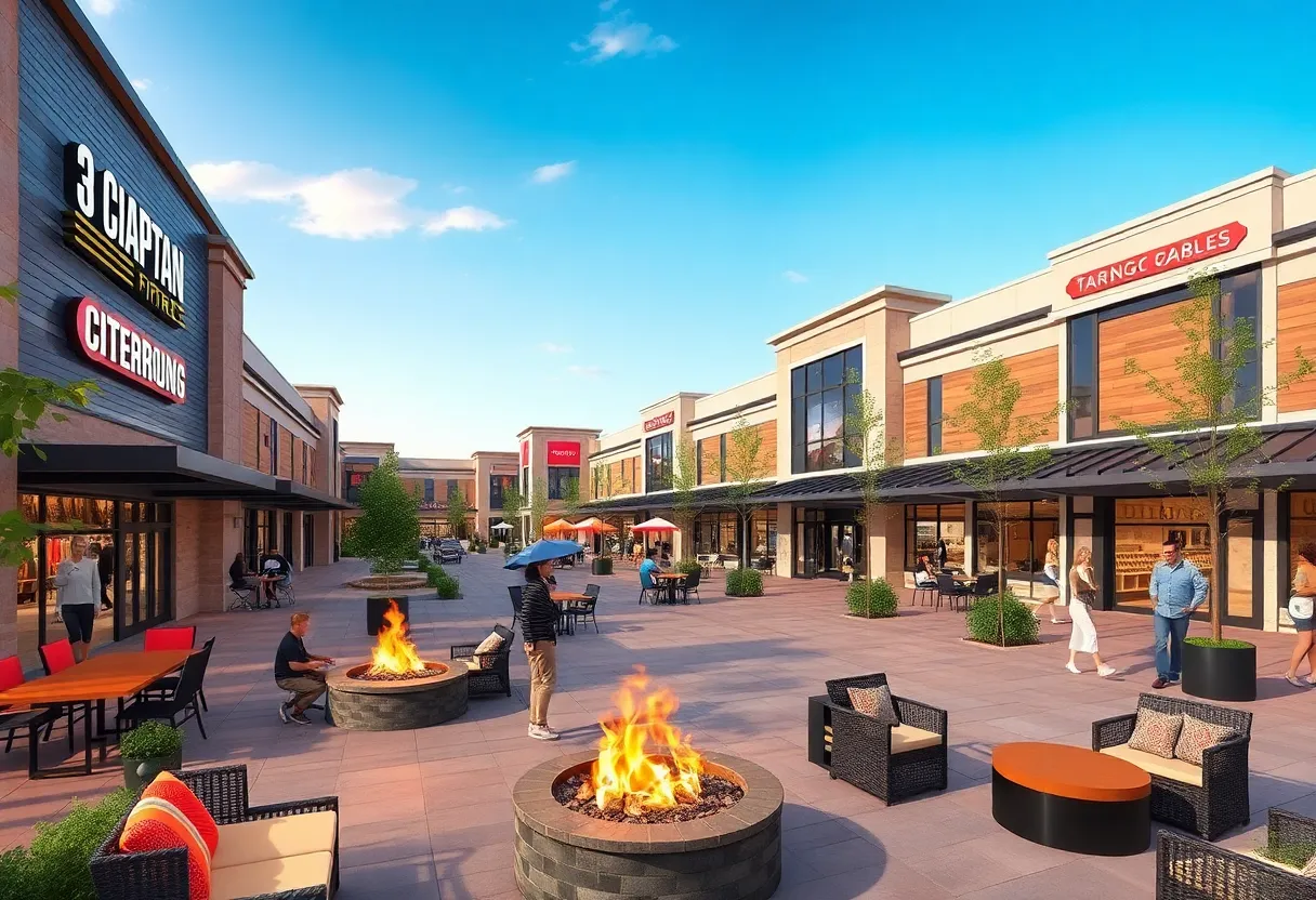 Artists rendering of the Chandler Fashion Center redevelopment showcasing outdoor dining and entertainment areas.