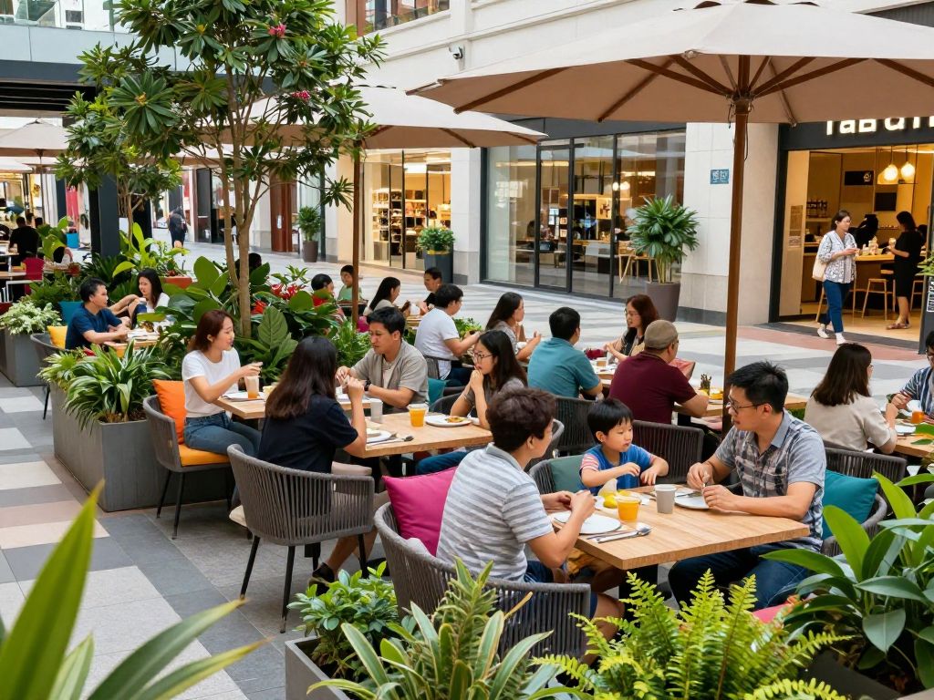 Outdoor dining area at Chandler Fashion Center post-redevelopment