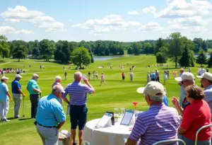 Participants enjoying a charity golf outing with activities and banquets.