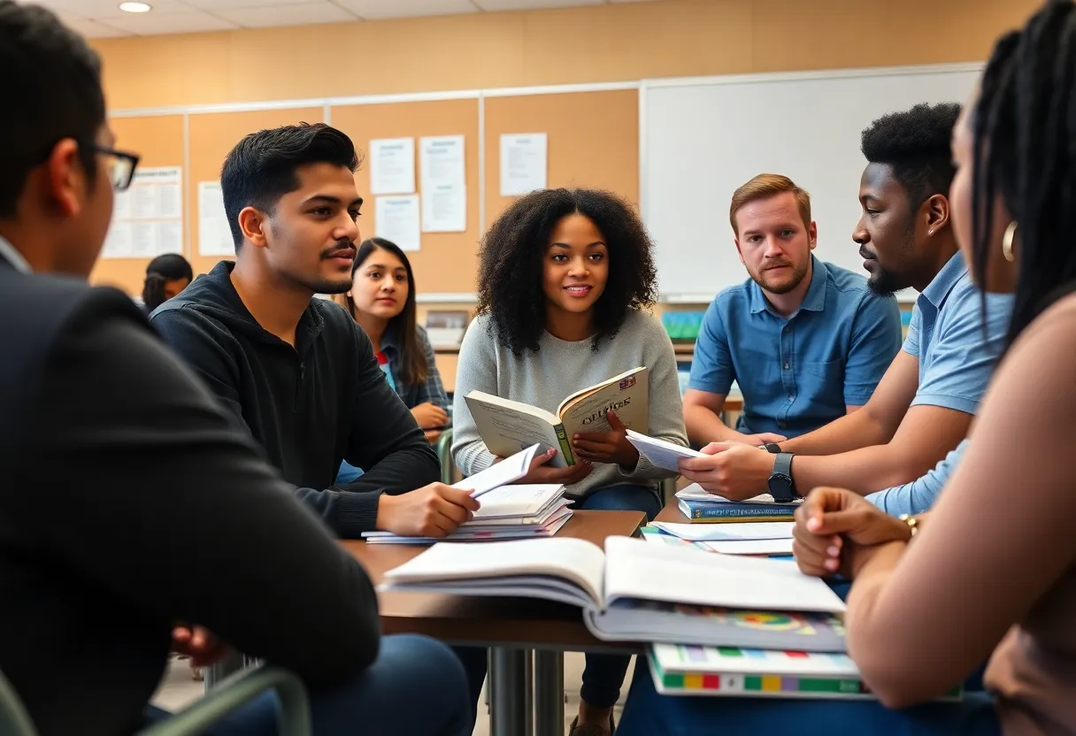 Students participating in a civics education discussion in a classroom