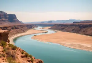 Dry landscape near the Colorado River showing drought effects.