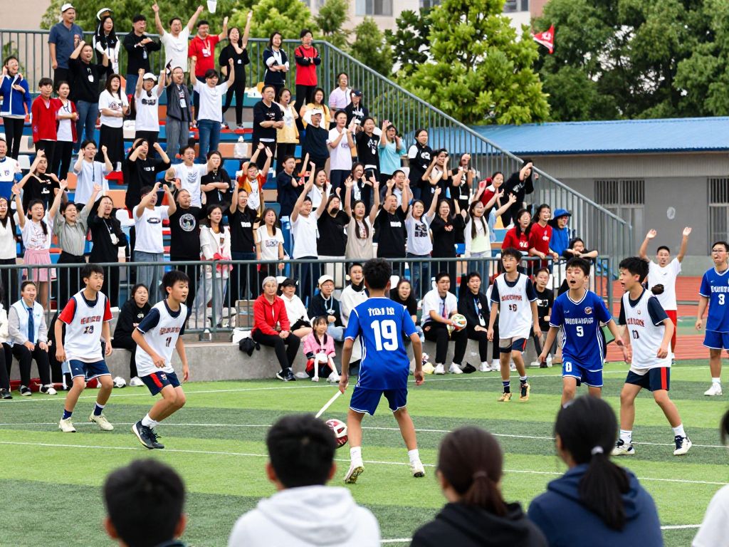Excited community members supporting high school athletes during a sports event